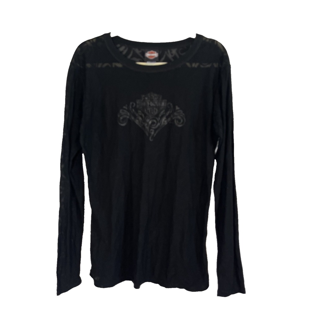 Harley Davidson Floral Sheer Top 2X Black Biker Grunge Skater Black Hills Retro